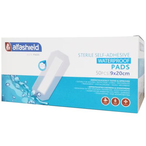 AlfaShield Sterile Self-Adhesive Waterproof Pads Αδιάβροχα Αποστειρωμένα Αυτοκόλλητα Επιθέματα Ανθεκτικά στο Νερό 50 Τεμάχια - 9x20cm